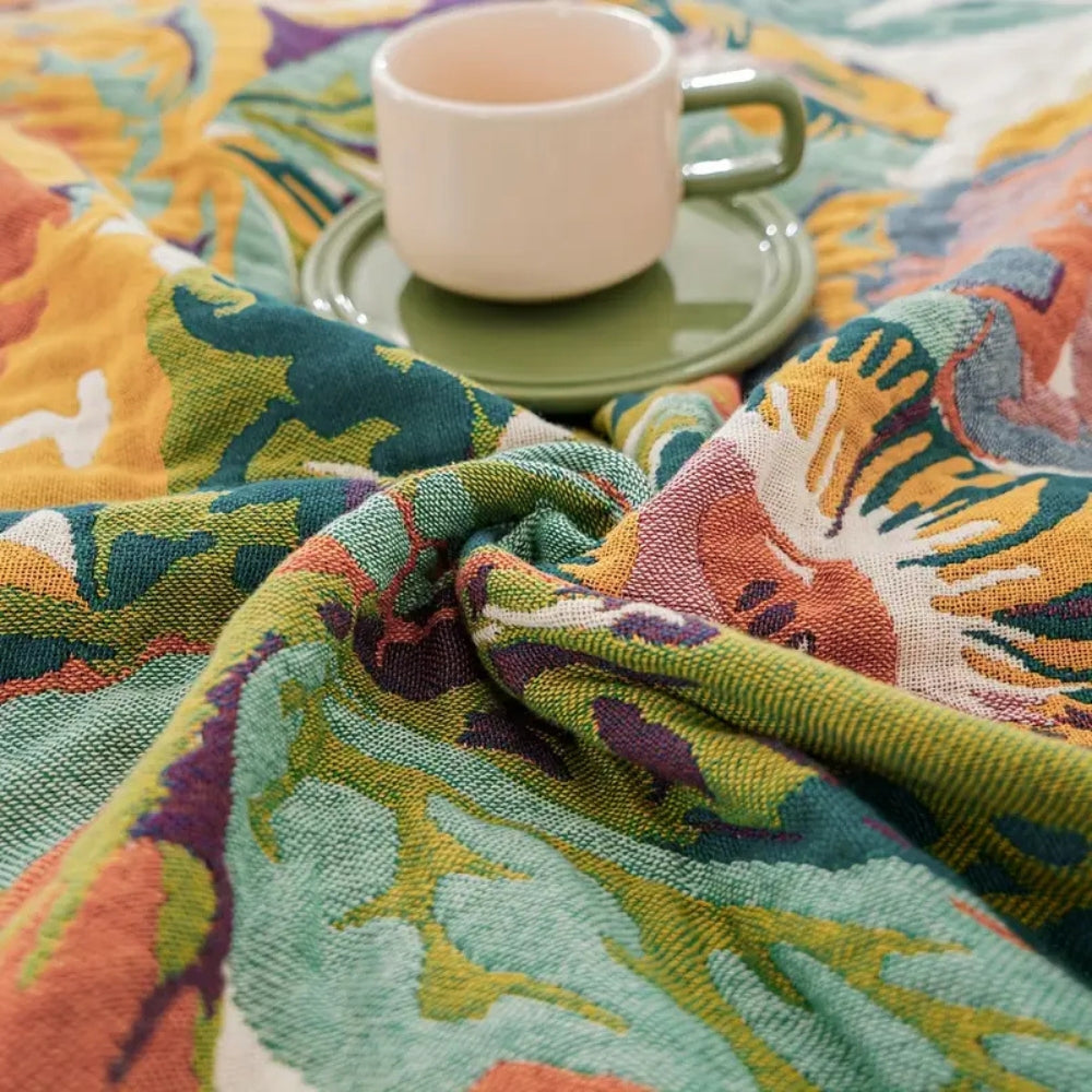 Katoenen Plaid met Jacquard Bloemendessin Steenrood Geweven Dubbelzijdig Kwaliteitsdeken Voor Bank Bed Logeerkamer Stijlvol Zacht Ademend 200x230 cm