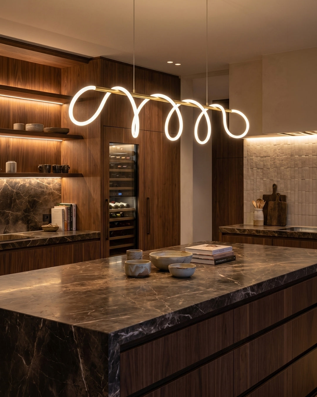 LED-design hanglamp met metalen koordstructuur zwart satijn 100 cm dimbaar warm wit modern interieur eetkamer keukeneiland