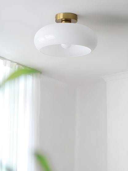 Plafondlamp Glazen Schijf Bauhaus Design Messing of Chroom Oranjegeel of Wit Glas Retro Stijlvolle Verlichting