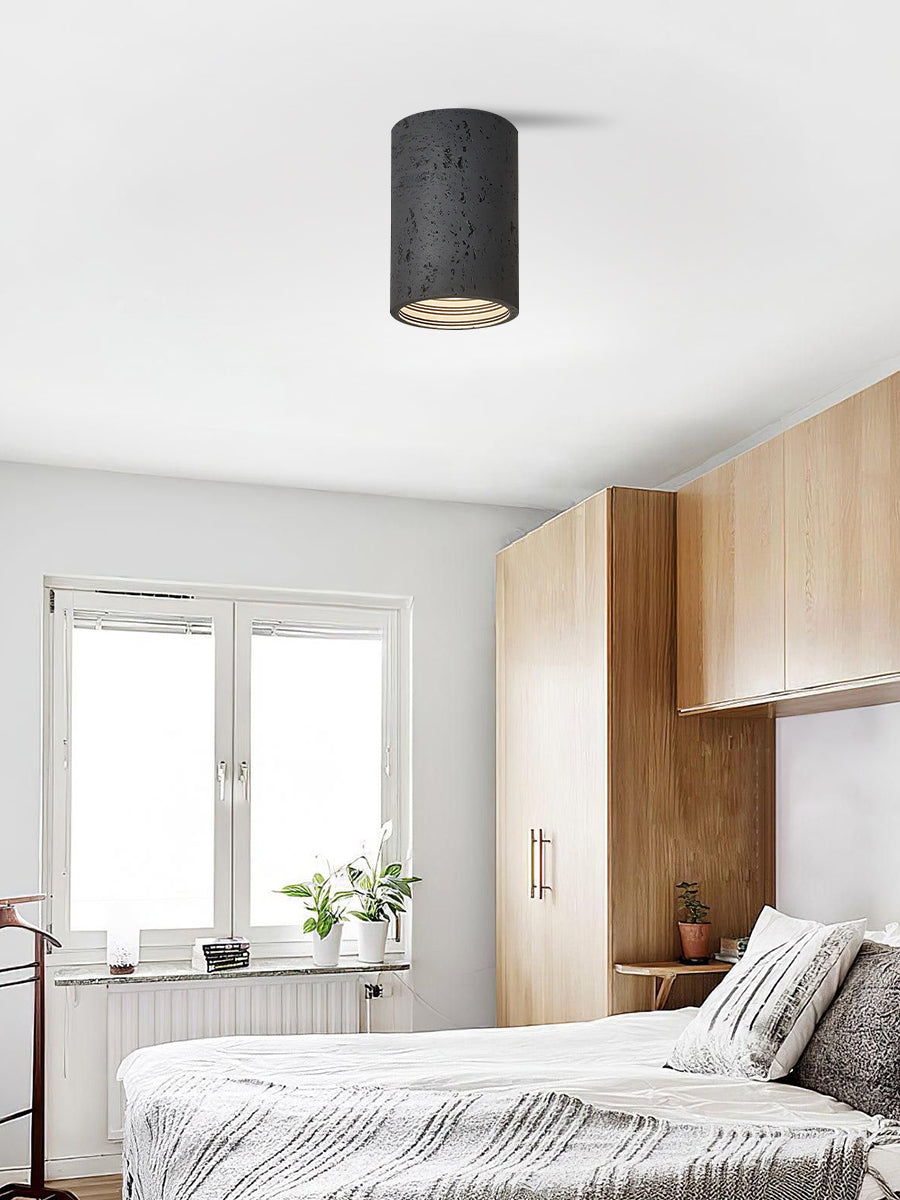 Cilindrische plafondlamp van travertijn – LED verlichting voor moderne interieurs