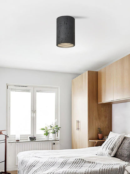 Cilindrische plafondlamp van travertijn – LED verlichting voor moderne interieurs