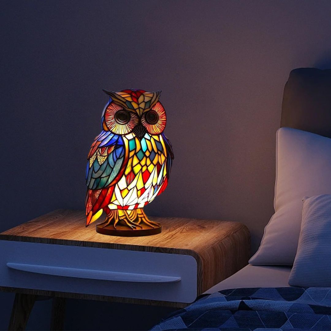 Handgemaakte Uilenlamp met Zacht Warm Licht voor Sfeervolle Verlichting
