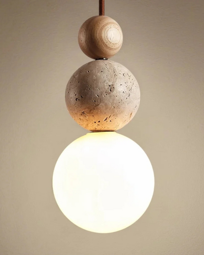 Sculptuur Hanglamp met Natuursteen en Glazen Bol – Warm Ambient Licht voor Eetkamer Woonkamer Slaapkamer – Japandi Design Hangverlichting