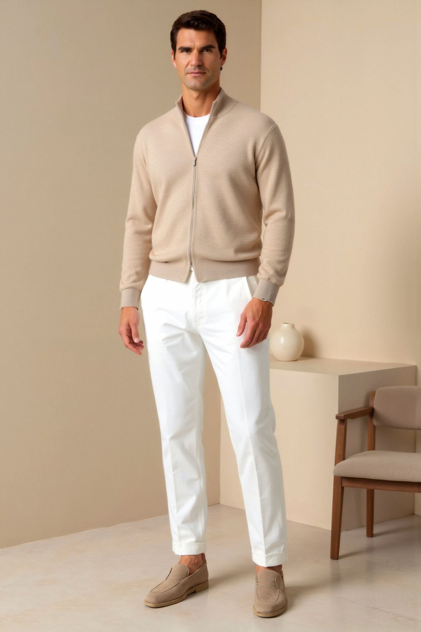 Witte Chino Broek Heren Slim Fit Moderne Stijl