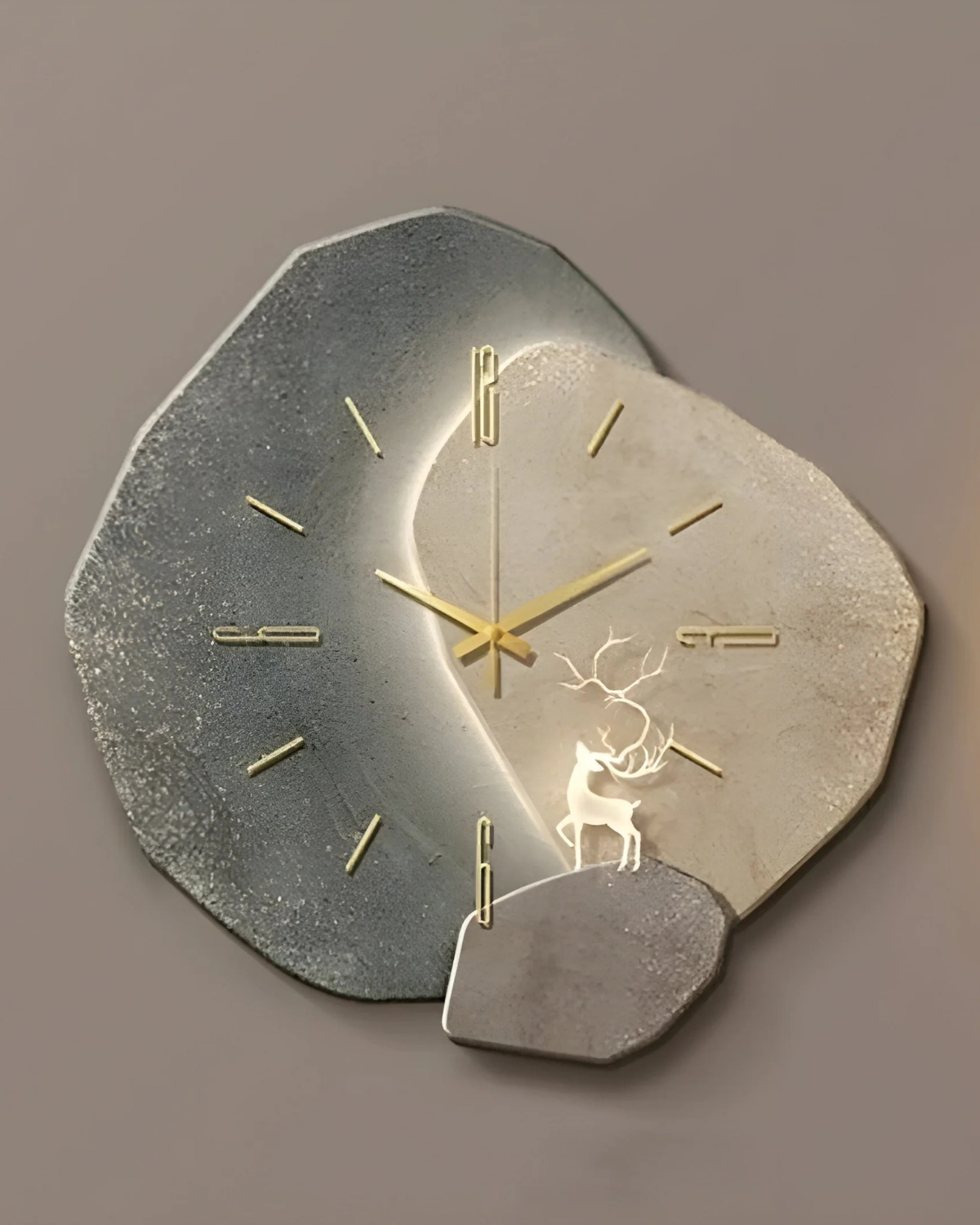 Wandklok met Maanreliëf en Optionele Verlichting Zwart Goud Betonlook Scandinavisch Interieur Decoratief Tijdweergave Woonkamer Slaapkamer Kantoor Modern Minimalistisch Wanddecoratie