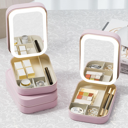 LED Make-up Organizer Box met Spiegel en 3 Lichtinstellingen – Reiskoffer voor Cosmetica