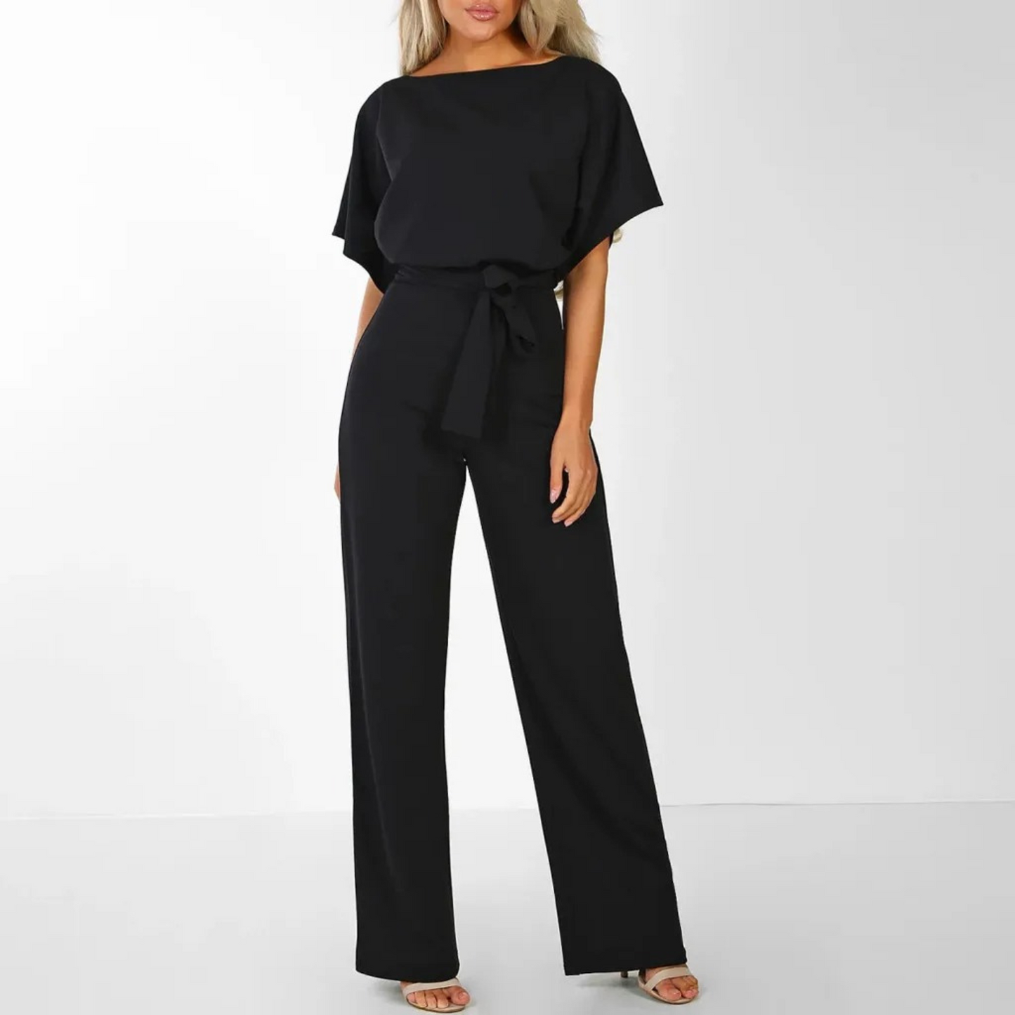 Rode Jumpsuit Hoge Taille O-Hals Broekmodel