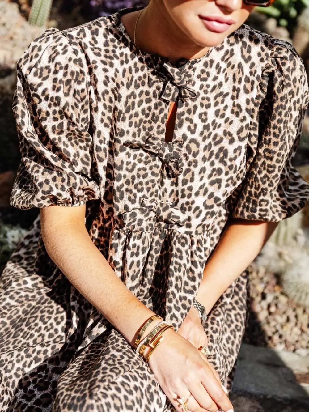 Dames Jurk Luipaardprint Kort Model met Puffmouwen