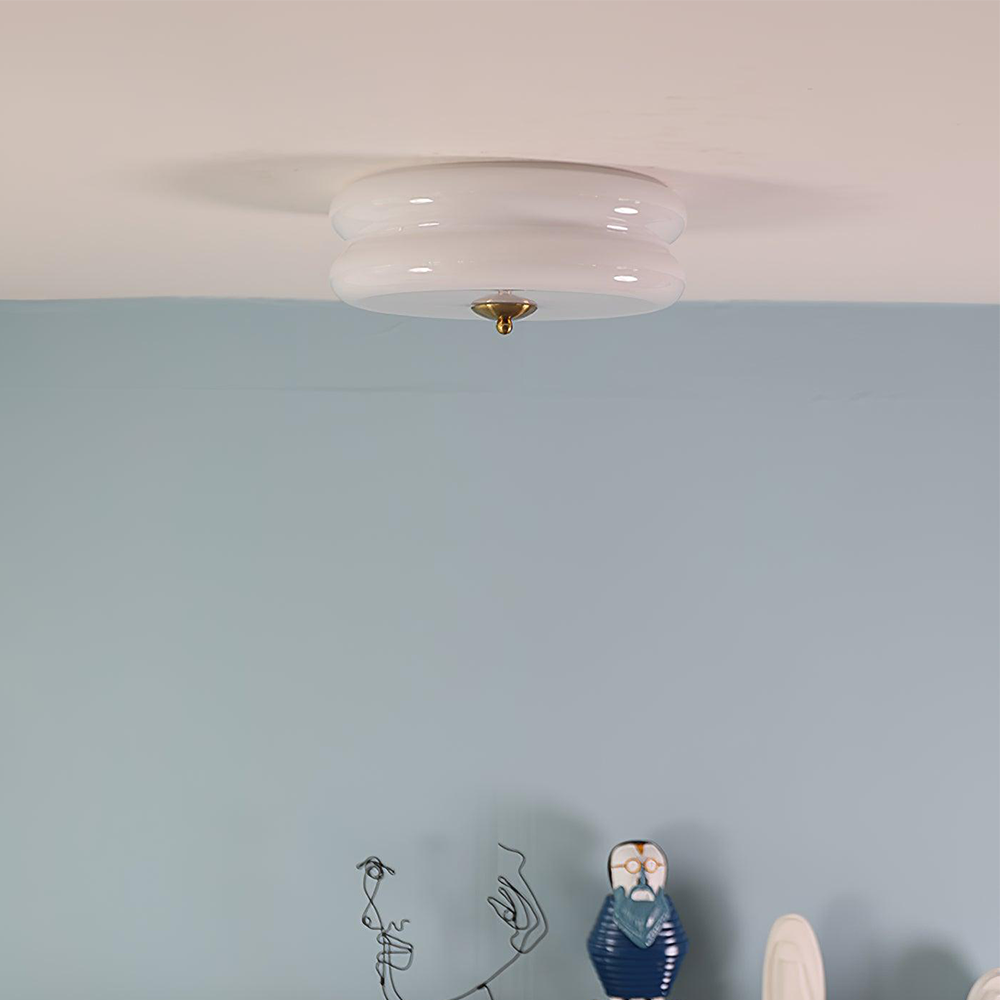 LED plafondlamp glas metaal crème 13 cm slaapkamer woonkamer art deco plafondverlichting rond warm licht neutraal licht wit licht