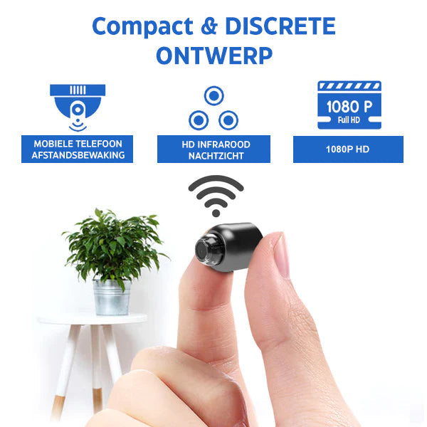 Compacte Beveiligingscamera Full HD 1080p WiFi Nachtzicht met Bewegingsdetectie voor Thuisbewaking en Kinderopvang