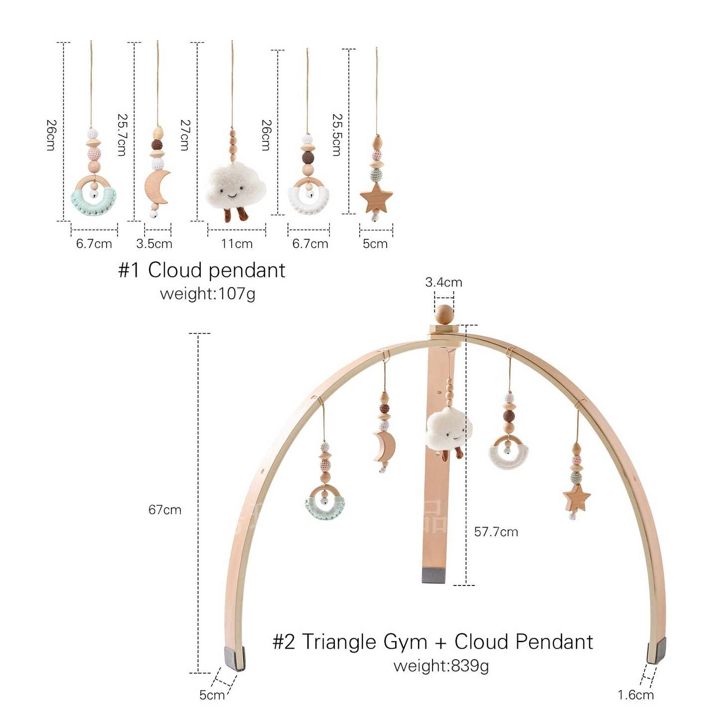 Houten Speelboog met Hangend Speelgoed voor Baby's - Stimuleert Motoriek en Zintuigen - Natuurlijk Hout - Nordic Design