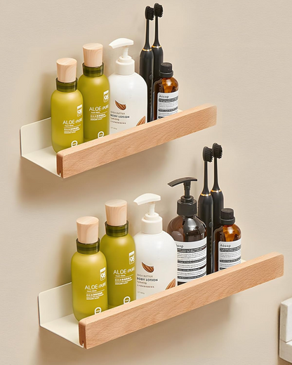 Wandplank Metaal met Houten Voorzijde 20cm 30cm 40cm Scandinavisch Design Badkamer Keuken Woonkamer Opbergen Organizer Matte Afwerking
