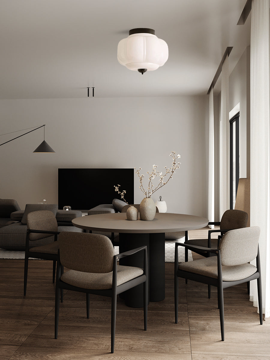 Retro Plafondlamp met Melkglazen Kap – Verfijnde Semi-Flush Mount Verlichting voor Moderne Interieurs