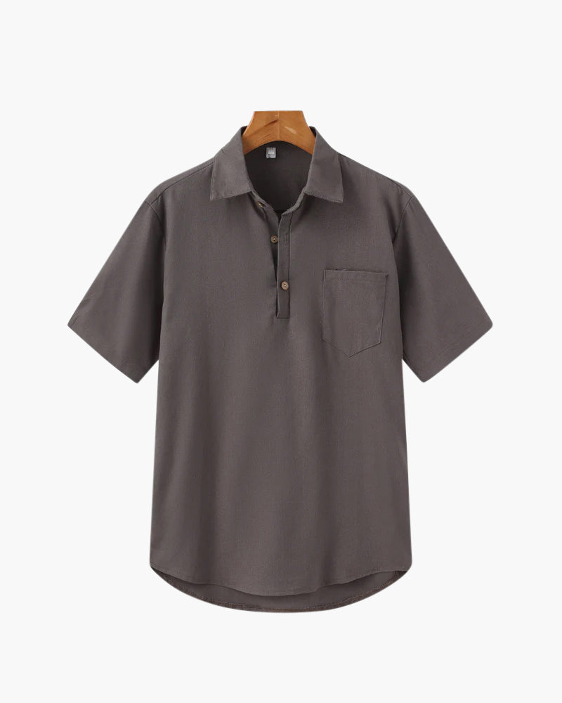 Linnen Poloshirt voor Heren Zomer met Borstzak Korte Mouw