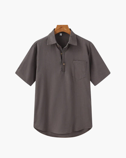 Linnen Poloshirt voor Heren Zomer met Borstzak Korte Mouw