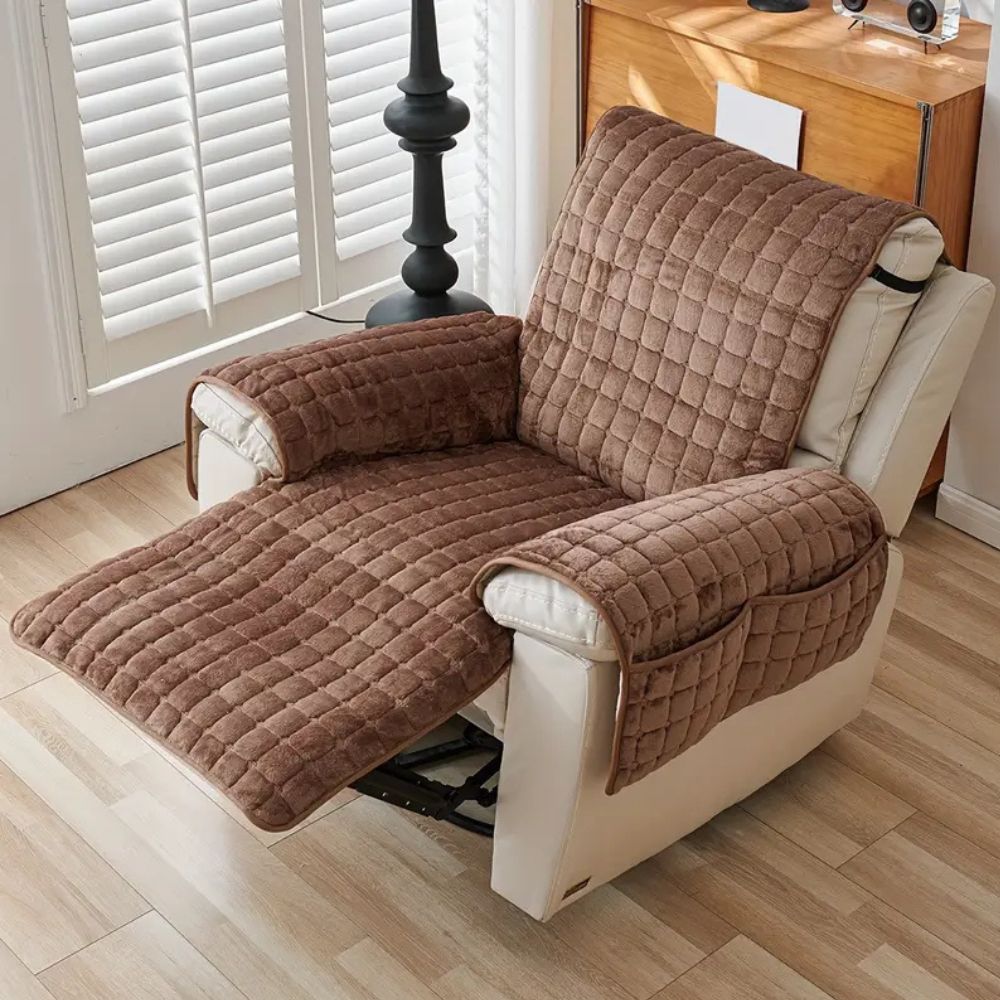 Gequilte Relaxfauteuil Hoes met Opbergzak – Microvezel Beschermhoes voor Recliner Stoel