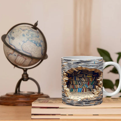 Keramische Mok met 3D-Boekenplankdesign – Gezellige Mokken voor Boekenliefhebbers