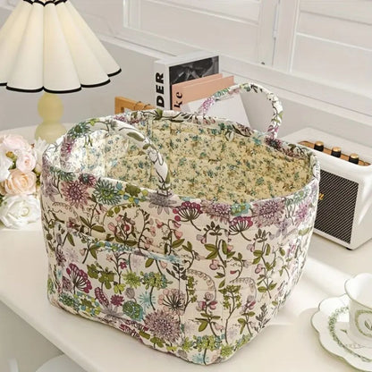 Canvas Opbergmand met Bloemenprint – Praktische Organizer voor Kleine Spullen en Schoenen