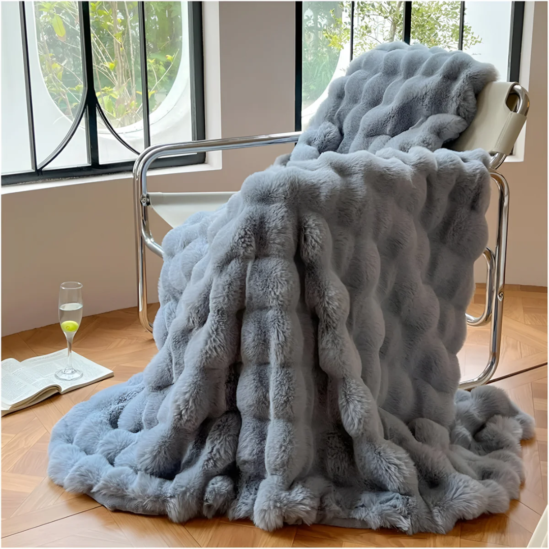 Fleece deken polyester kunstbont beige bank bed plaid warm zacht luxe woondeken winter