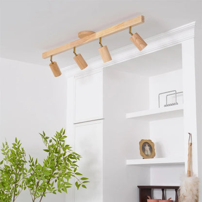 Houten Track Plafondlamp LED Houtlook Goud Verstelbare Spots Woonkamer Keuken Hal Scandinavisch Modern