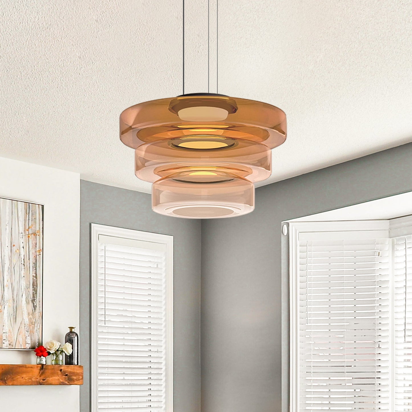 Zenor gelaagde hanglamp glas amber eetkamer woonkamer design verlichting modern gelaagd glaslamp