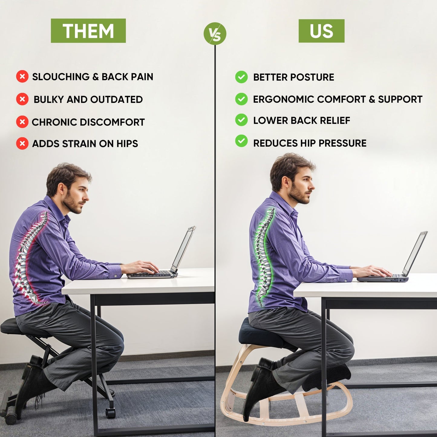 Ergonomische Houten Knielstoel met Schommelbasis en Memory Foam Kussens – Zwart Design