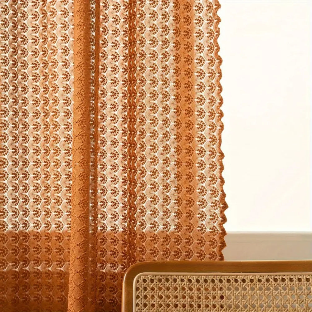 Gehaakte Gordijn Amber 150x99cm Bohemian Stijl Lichtfilterend Decoratief Raamgordijn Microvezel