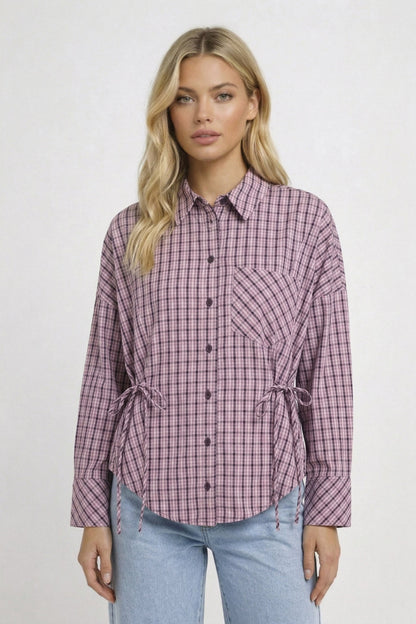 Dames Blouse Geruit met Strikceintuur Trendy Stijl