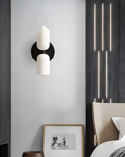 Wandlamp Dubbele Ronde Kap Zwart Frame Warm Sfeerlicht Slaapkamer Woonkamer Gang Minimalistische Wandverlichting Modern Japandi Scandinavisch Interieur