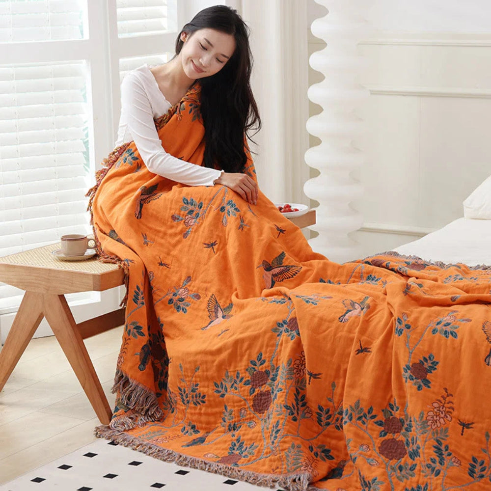Meerlaagse Gazen Katoenen Plaid met Kwasten en Jacquardpatroon voor Bed en Bank