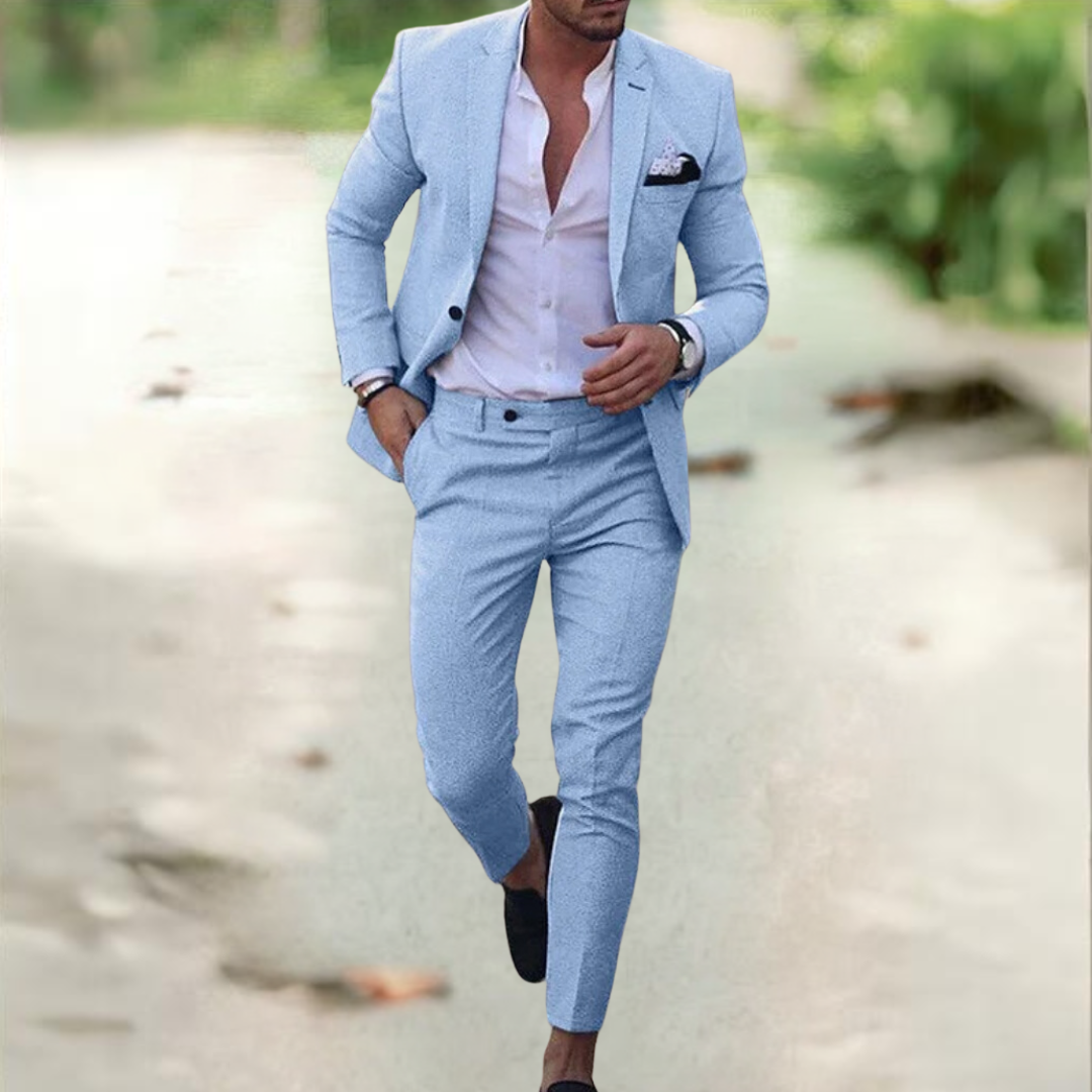 Heren Linnen Pak 2 Delig Slim Fit Zomer Kostuum Ademend