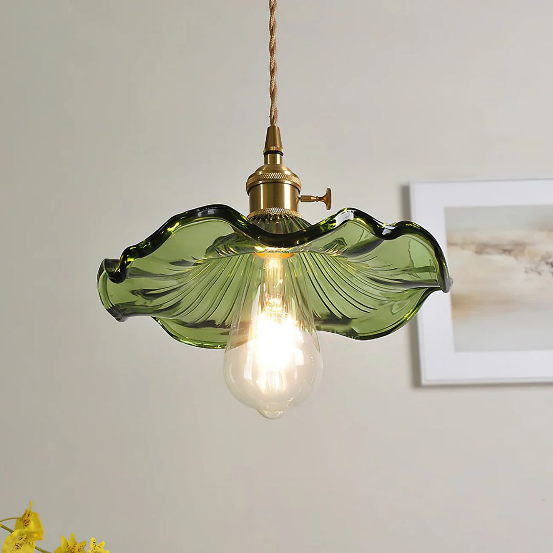 Hanglamp Glas E27 23cm Groen Messing Bloemvorm Eettafel Slaapkamer Retro Verlichting Vintage Hanglamp