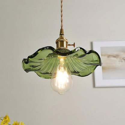 Hanglamp Glas E27 23cm Groen Messing Bloemvorm Eettafel Slaapkamer Retro Verlichting Vintage Hanglamp