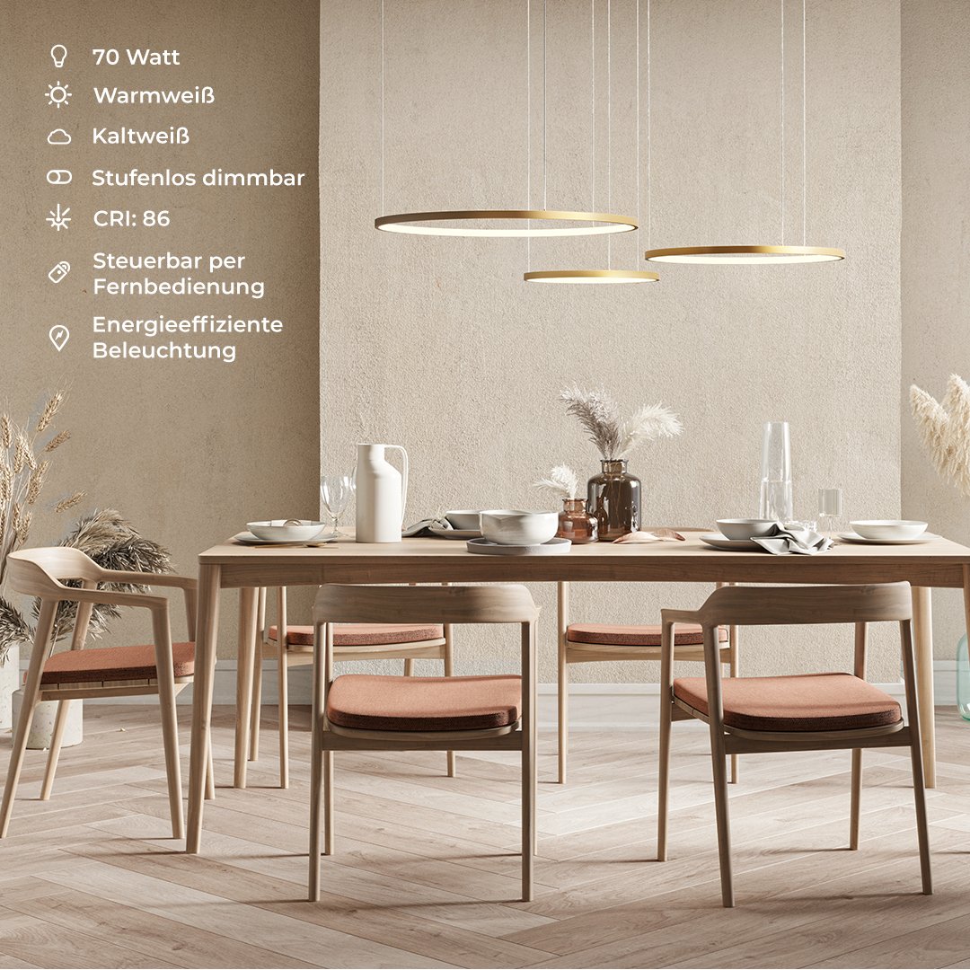 LED Hanglamp Ringen Zwart Wit Goud Dimbaar 70W Aluminium Modern
