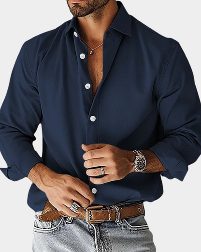 Heren Overhemd Lange Mouwen Button Down Kraag Slim Fit