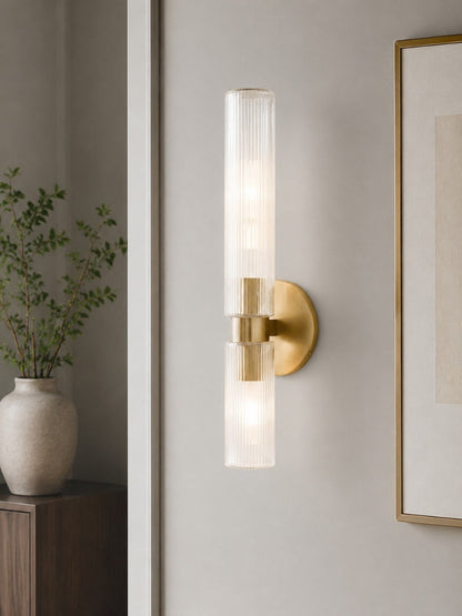 Wandlamp met dubbele geribbelde glazen buizen – hedendaagse wandverlichting voor hal en entree