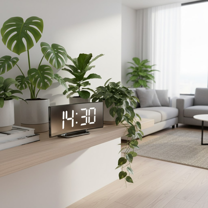 Digitale LED Wekker met Gebogen Display – Automatische Lichtregeling & Groot Scherm