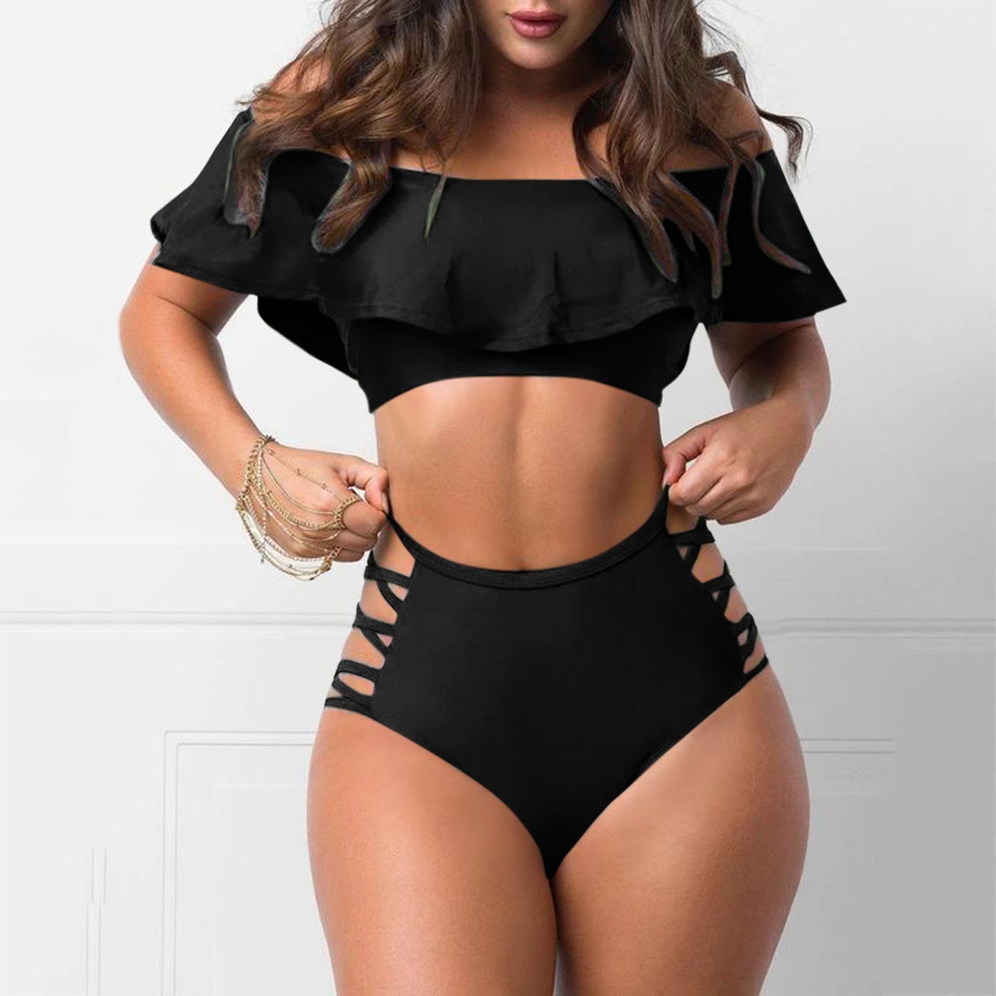 Vrouwelijke Bikini Off-Shoulder met Ruches Zomerbadmode - StudioMarella
