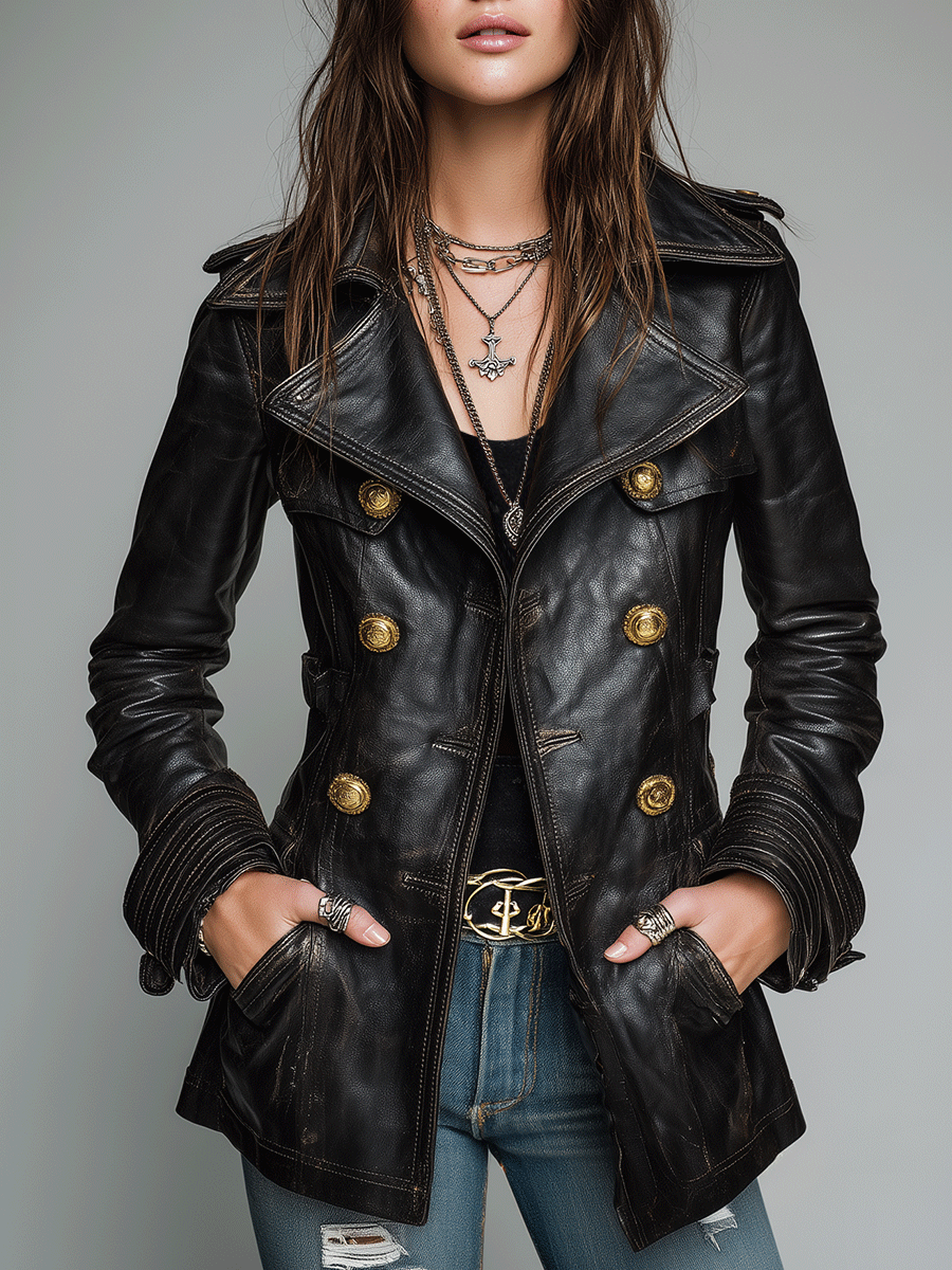 Dames Leren Jas Imitatie Leder Vintage Look