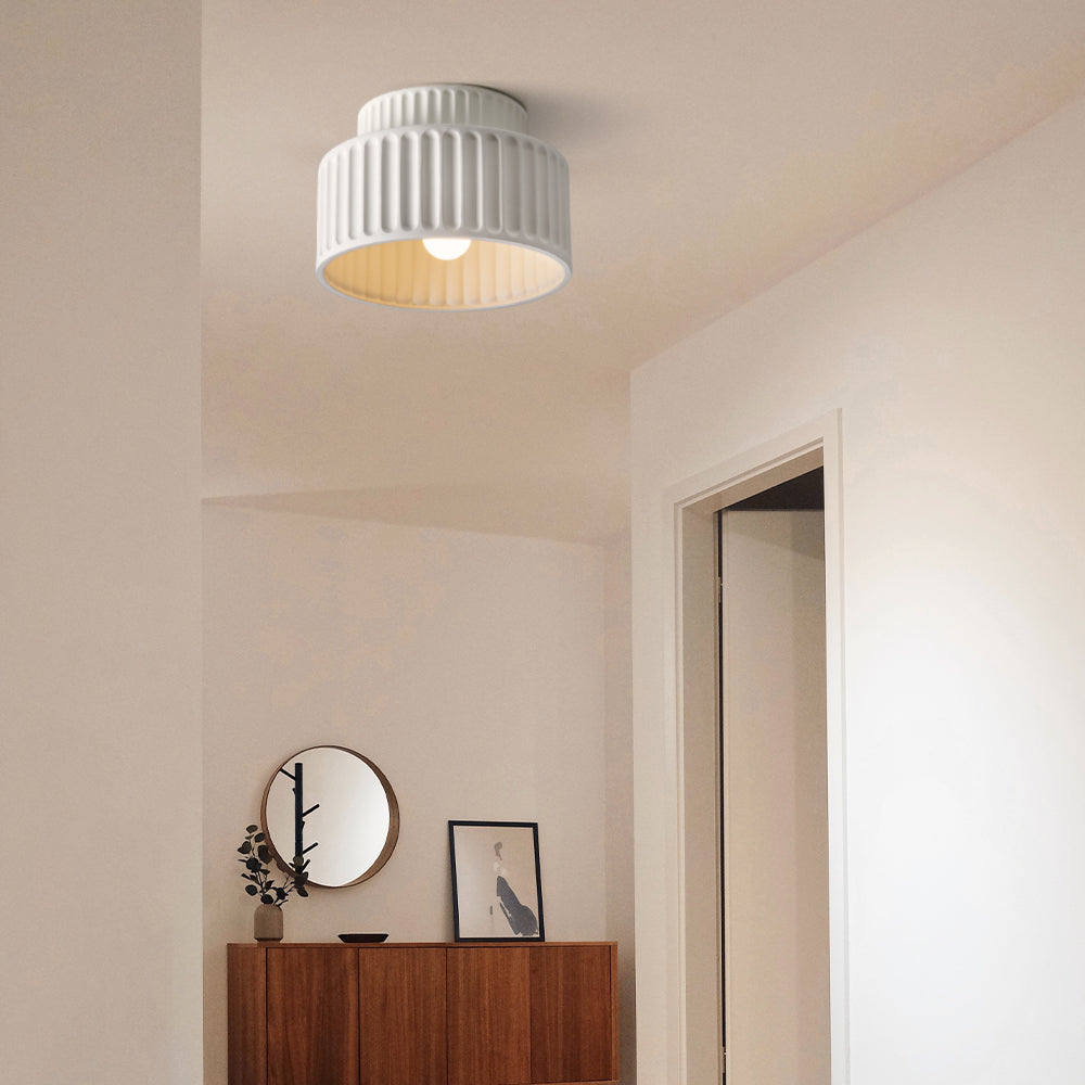 Plafondlamp Geribbeld Resin E27 Wit Compact Modern Interieur Woonkamer Keuken Slaapkamer Retro Design Plafonnière