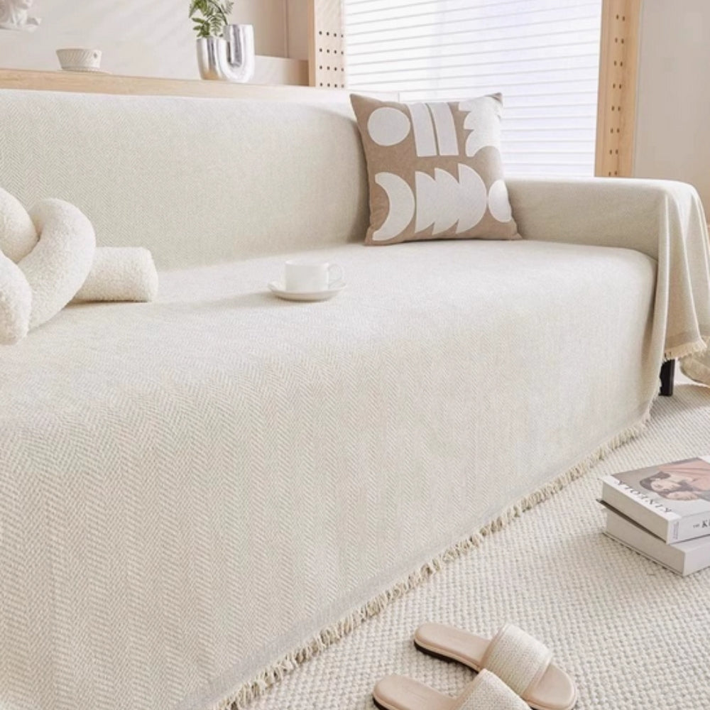 Chenille Bankhoes met Kwastjes – Stijlvolle Bescherming voor Bank en Fauteuil – Wasbaar & Waterdicht