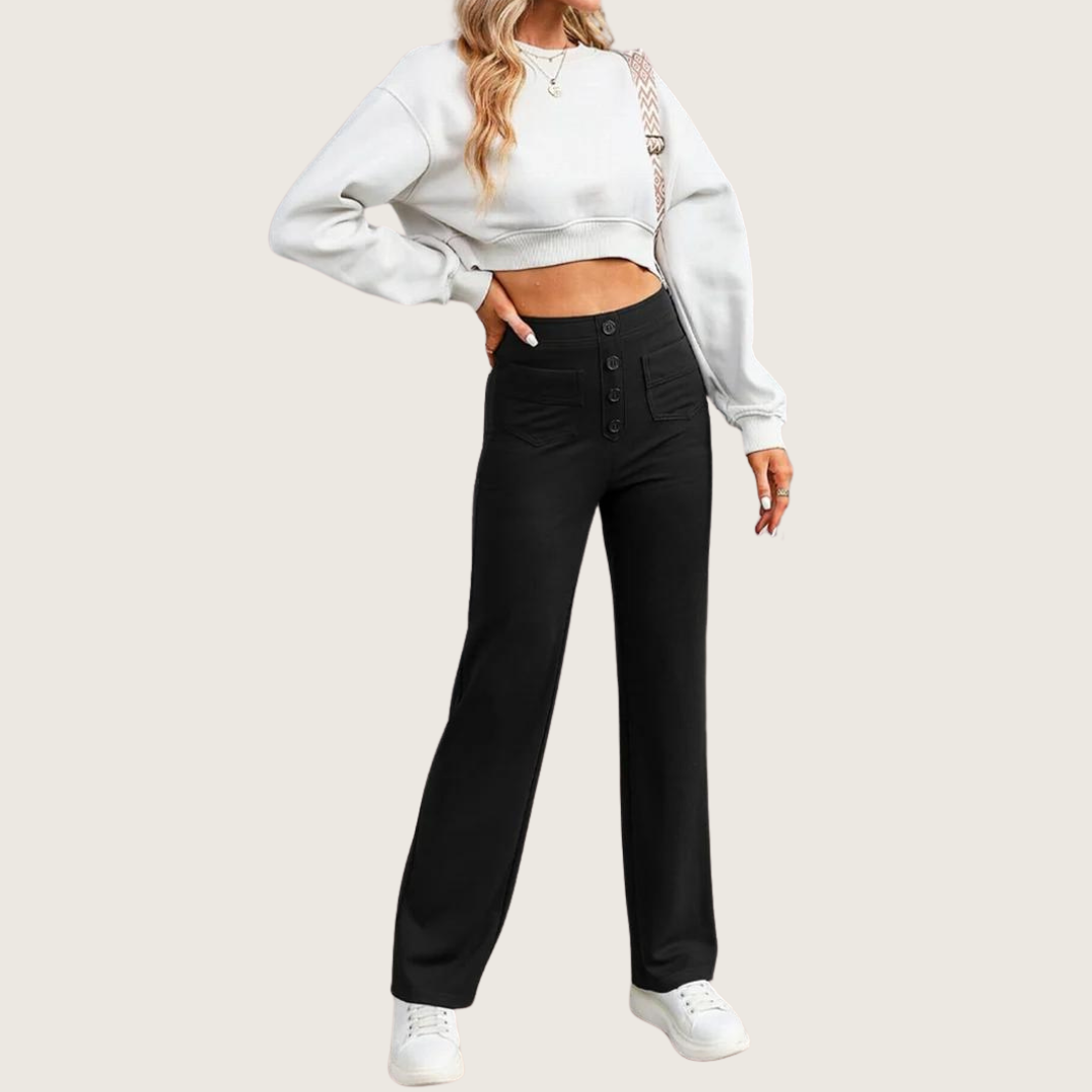 Hoge Broek voor Dames Elastisch Comfortabel Zwart
