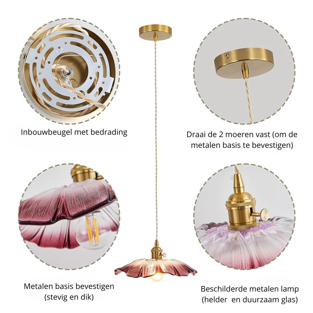 Sansoti | Cullivan Bloemvormige Hanglamp – Glazen Hanglamp met Gouden Fitting voor Woonkamer & Eetkamer