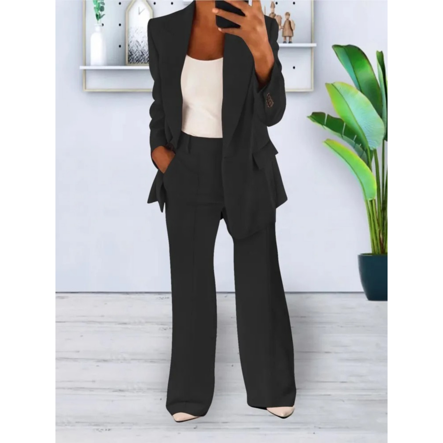 Luxe Blazer Broek Set met Zakken Loose Fit Dames