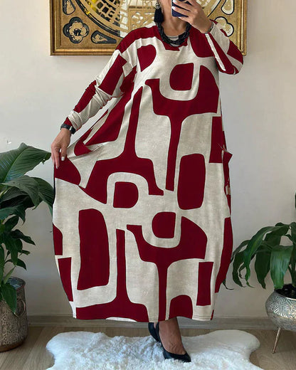 Vrouwelijke Jurk met Lange Mouwen en Bloemenprint