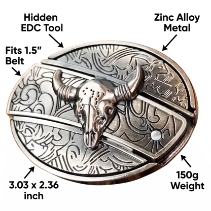 Metalen Ovale Western Riem Gesp met Ingebouwd EDC-Gereedschap | 24 Designs | Zinklegering | 7,7 x 6 cm