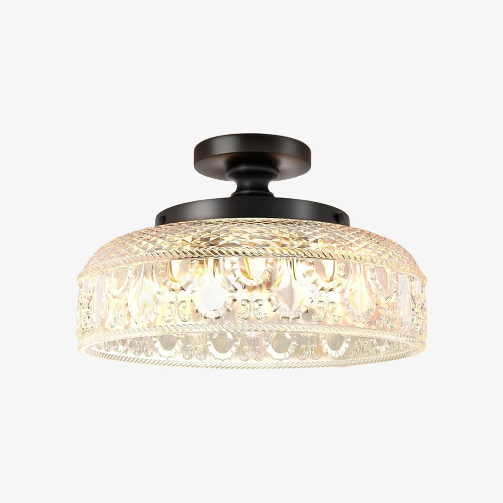 Geribbelde Glazen Plafondlamp met Metalen Armatuur – Minimalistische Verlichting voor Slaapkamer en Gang