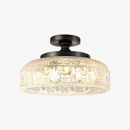 Geribbelde Glazen Plafondlamp met Metalen Armatuur – Minimalistische Verlichting voor Slaapkamer en Gang