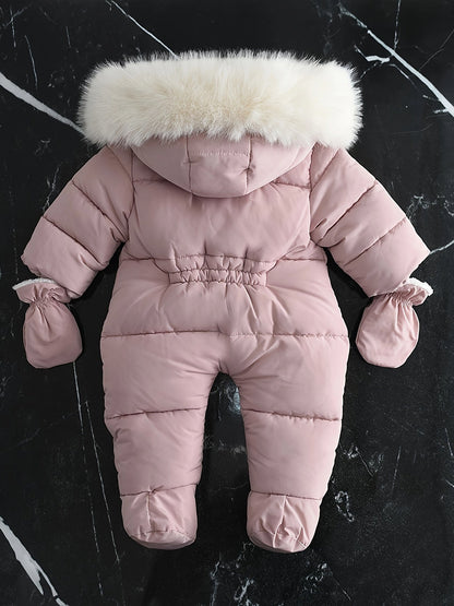 Frosty Baby Romper Gewatteerd Polyester Katoen Capuchon Winter Baby Jumpsuit Faux Bont Handwarmers Buiten