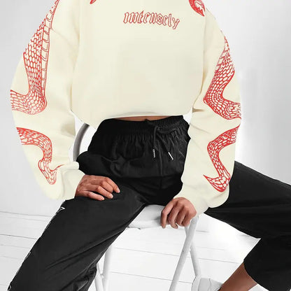 Dames Hoodie Kort Slangen Print Casual Mode